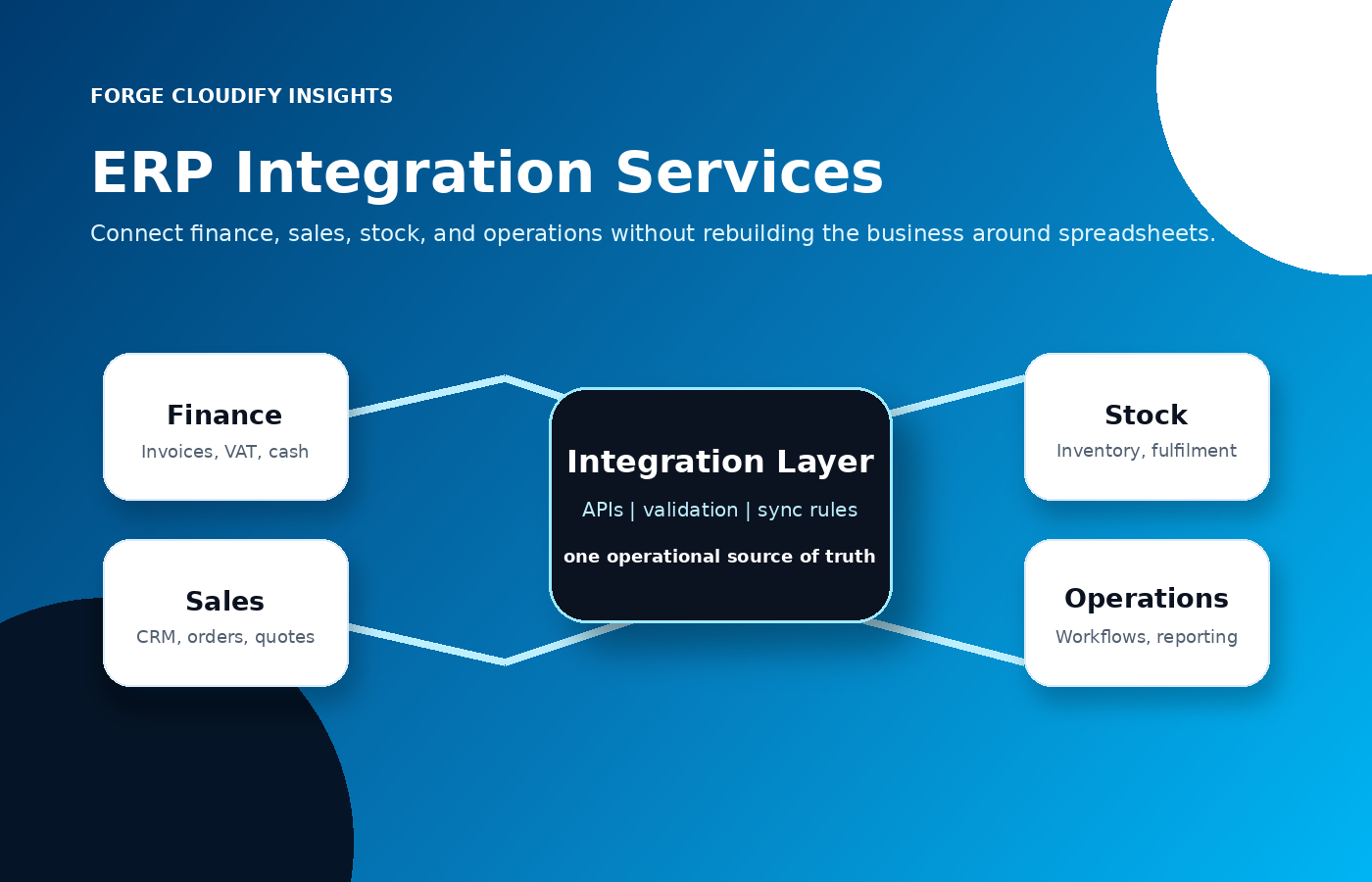 ERP integration services connecting finance sales stock and operations