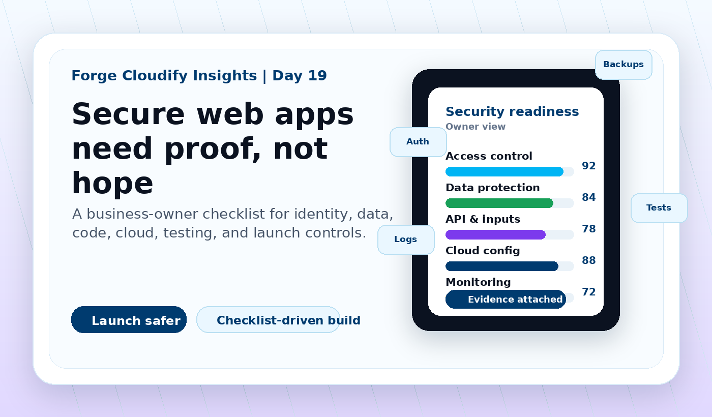 Secure web app development dashboard and launch readiness checklist