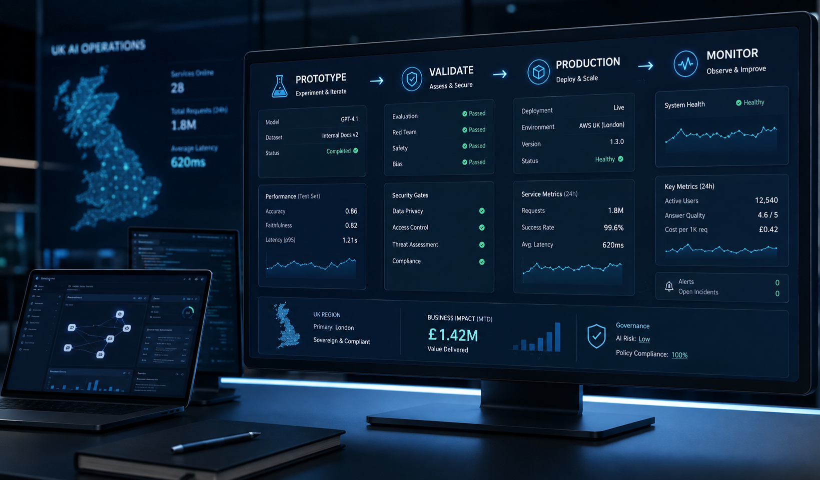 AI monitoring services dashboard for a UK business