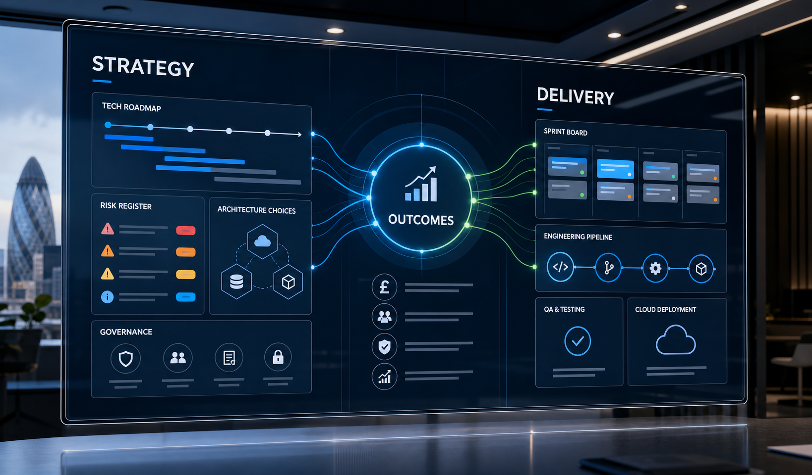 Fractional CTO versus software development agency decision dashboard for a UK SME